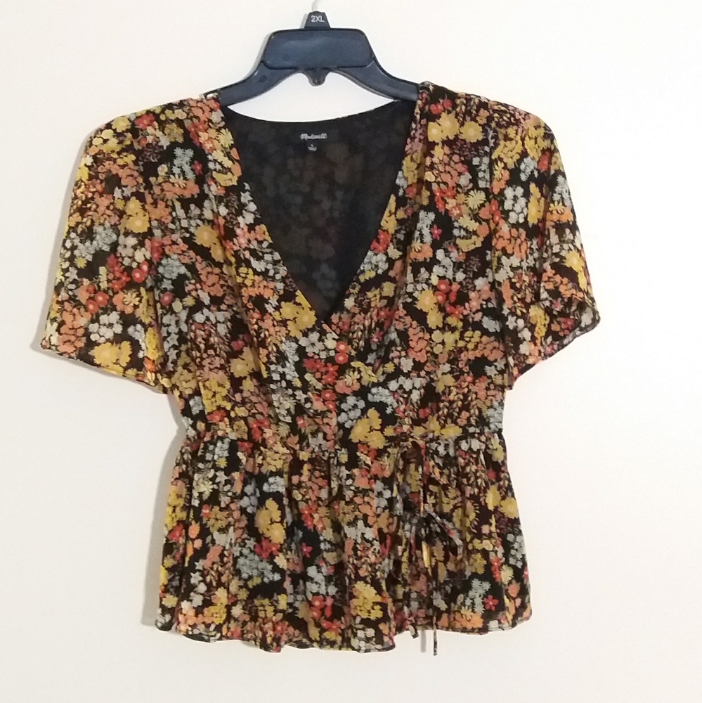 Madewell Floral Blouse - Black, Yellow, Orange